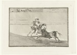 Stierenvechten na areia Um cavalheiro espanhol na praça quebrando rejoncillos sem a ajuda dos cafetões Stierenvechten (título da série) Tourada (título da série) de Francisco de Goya