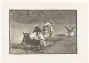 Toureiros em uma arena Capean otro encerrado Tourada (título da série) La Tauromaquia (título da série) de Francisco de Goya
