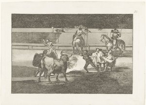 Toureiro conheceu banderillas brandende bandas de fogo Tourada (título da série) Stierenvechten (título da série) de Francisco de Goya