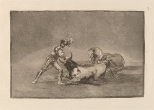 Um cavaleiro espanhol mata o touro depois de ter perdido seu cavalo de Francisco de Goya