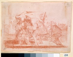 Destres de Guerra: "Isto não é nada menos" Impressão anticlerical sobre o culto dos ícones sagrados. Desenho de preparação em lápis vermelho para gravura por Francisco de Goya y Lucientes (1746-1828). 1810-1812. Madrid. Museu do Prado de Francisco de Goya