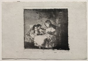 Mulher lendo para dois filhos, 1824-1825. de Francisco de Goya