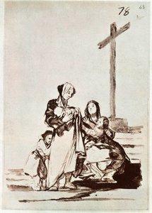 Mulheres e crianças perto de uma cruz (gravura) de Francisco de Goya