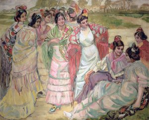 Mulheres com Shawls (óleo sobre tela) de Francisco de Iturrino