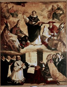 Pinturas para o Colégio Mayor de Santo Tomás de Sevilha: apoteose de São Tomás de Aquino ou apoteose de São Tomás de Aquino com os doutores da Igreja de Francisco de Zurbaran