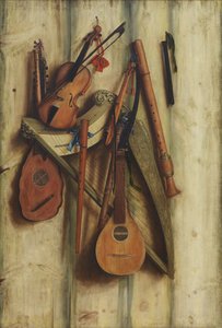 Divisória de tabuleiro com instrumentos musicais. Trompe l