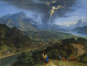 Paisagem de montanha com relâmpagos, c.1675 (óleo sobre tela)