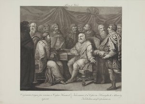 Casimir I, o Restaurador, encontro do imperador Henrique III por Smuglewicz, Franciszek (1745-1807). Litografia, Fim do século XVIII. Colecção Privada