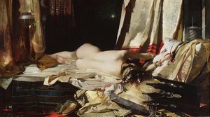 "Na Ordem dos Padishah" (Na Ordem dos Padishah) Jovem mulher num harém submetido ao governante persa (orientalismo) Pintura de Franciszek Zmurko (1859-1910) de Franciszek Zmurko