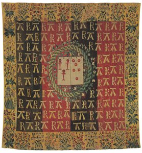 Tapeçaria de mille-fleurs de arsenal representando os braços de Robert Chabot e Antoinette d "Illiers, c.1503