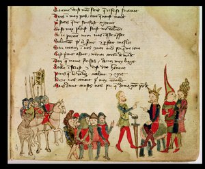 Ms Est 27 W 8.17 f.4r Átila, o Huno (c.406-453) em discussão com um de seus guerreiros, da Guerra de Átila por Nicola da Casola de Franco Italian School