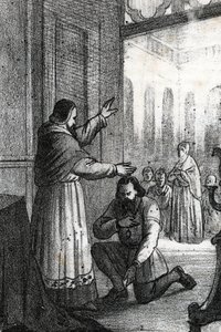 Encontro entre o Papa Paulo III e Charles Quint em Rocca di Busseto em 1543 de Franco Mistrali
