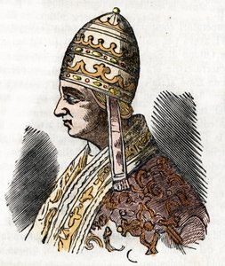Idade Média: representação do Papa Celestino III (Celestino, Celestino ou Caelestinus) (1191-1198) Desenho de Misteri del Vaticano" de Franco Mistrali