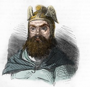 Retrato de Átila (395-453) Rei dos Hunos - desenho de "I misteri del vaticano" de Franco Mistrali 1843