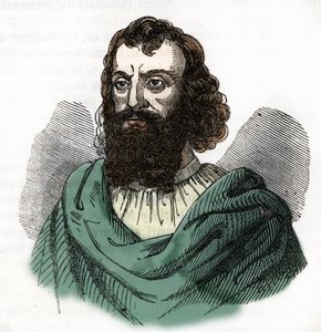 Retrato do Imperador Justiniano I (482-565) (Justiniano I) desenho de "I misteri del vaticano" de Franco Mistrali 1843