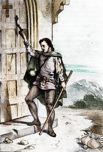 O jovem Jerome Savonarole (Girolamo Savonarola) (1452-1498) a bater à porta do convento dominicano de Santo Domenico em Bolonha em 1475 (Girolamo Savonarola quando jovem bateu à porta do convento de São Domenico, da Ordem dos Frades de Franco Mistrali