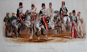 Cavaleiro Francês na época do Segundo Império (cor litho) de Francois Hippolyte (after) Lalaisse
