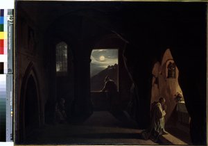 "Monks in a Cave" (Moines dans une grotte) Pintura de François Marius Granet (1775-1849) Início do século XIX Dim. 74,5x100 cm Museu Hermitage, São Petersburgo de Francois Marius Granet