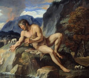 Polypheme os ciclopes com flauta Pan, detalhe de "Acis e Galatee" As ninfas Galatee e Acis, são observadas pelos ciclopes Polypheme, invejosos do seu amor idílico. De acordo com as "Metamorfoses" de Ovídio. Pintura de François Perrier (1590-1650) 17a ce