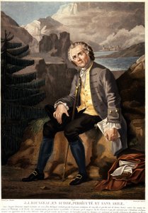 Jean Jacques Rousseau na Suíça, perseguido e sem asilo. Aquatint por Charon d