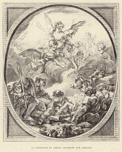 O Nascimento de Cristo Anunciado aos Pastores (gravura) de Francois (after) Boucher
