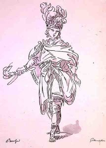 Traje de Ópera, da coleção Menus Plaisirs, fac-símile de A. Guillaumot Fils (cor litho) de Francois (after) Boucher