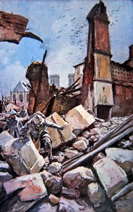 Batalha de Verdun: Tropas francesas movem-se entre muros em ruínas