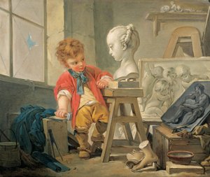 Uma Alegoria da Escultura (óleo sobre tela) de Francois (and studio) Boucher