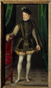 Retrato no pé de Charles IX (1550 - 1574). Pintura do atelier de François Clouet (1515-1572)