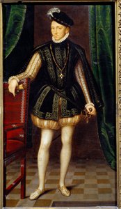 Retrato no pé de Carlos IX (1550 - 1574) rei de França. Pintura do atelier de François Clouet (1515-1572)