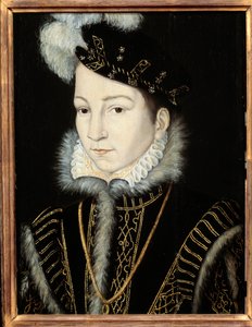 Retrato de Carlos IX, Rei de França (1550 - 1574). Atelier de Francois Clouet (1515-1572), v. 1555. Óleo sobre madeira. Dim: 0,32 x 0,23m. Óleo sobre madeira. - Retrato de Carlos IX, Rei de França (1550-1574). Workshop de François Clouet (1515-1572), cerca