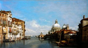 Uma Vista do Grande Canal a partir da Ponte Académica (óleo no painel) de Francois Antoine Bossuet
