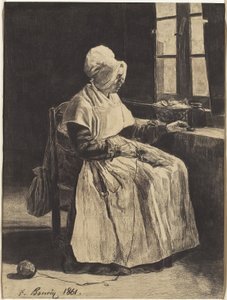 Uma Mulher Tricotando de François Bonvin