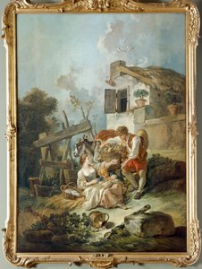Um homem a oferecer uvas a uma rapariga de François Boucher