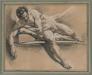 Estudo acadêmico de um nu masculino reclinado de François Boucher