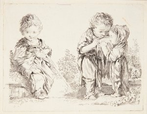 Criança sentada em um torrão de terra e os bebedores de leite de François Boucher