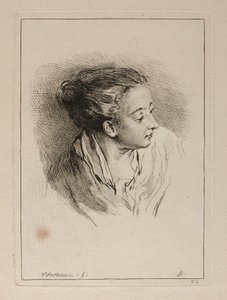 Busto de mulher com o cabelo puxado para trás de François Boucher