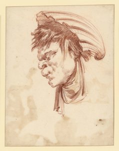 Cabeça grotesca vista de perfil para a esquerda, com uma concha como adereço na cabeça de François Boucher