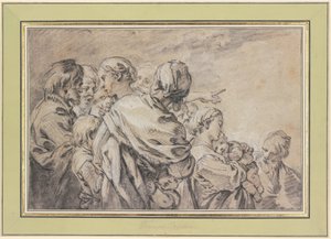 Grupo de figuras de meio corpo, composto por homens e mulheres com crianças de François Boucher