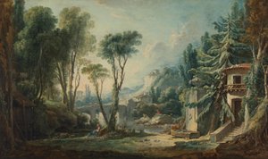Paisagem de pastores com rio de François Boucher