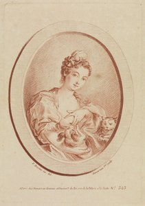 Jovem com um cãozinho de colo e um gatinho de François Boucher