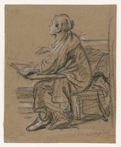 Jovem desenhista () . Figura sentada, segurando uma pasta no colo de François Boucher