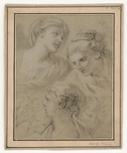 Estudos de rostos que representam, a título de exemplo, várias emoções de François Boucher