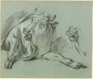 Touro deitado. Estudo para o quadro «O Rapto de Europa», no Musée du Louvre, em Paris de François Boucher