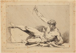 Nu masculino deitado, folha 10 do «Segundo livro de figuras das Academias [...]», gravado em parte pelos professores da Academia Real» de François Boucher