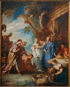 Rebeca recebe de Eliezer os presentes de Abraão ... de François Boucher