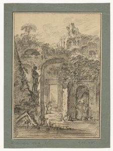 Paisagem de ruínas romanas com figuras isoladas de François Boucher