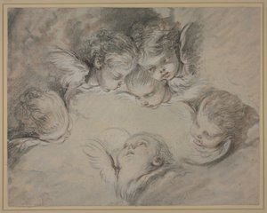 Seis cabeças de anjo entre as nuvens de François Boucher
