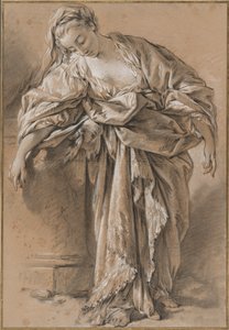Estudo de uma mulher drapejada apoiada em um pedestal de François Boucher