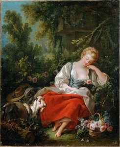 A pastora sonhadora (pintura sobre tela) de Francois Boucher